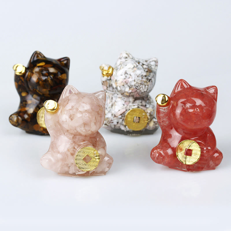 Buddha Stones Pièce de cuivre chat porte-bonheur turquoise labradorite cristal rose améthyste force décoration intérieure - image 28