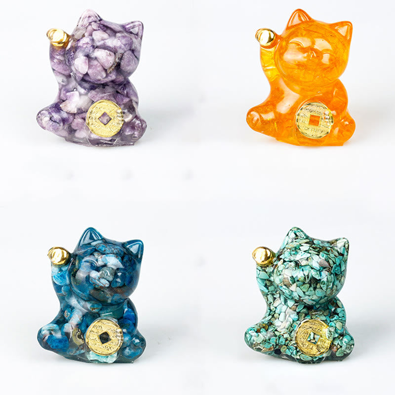 Buddha Stones Pièce de cuivre chat porte-bonheur turquoise labradorite cristal rose améthyste force décoration intérieure - image 30