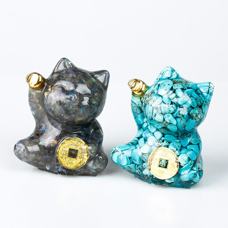 Buddha Stones Pièce de cuivre chat porte-bonheur turquoise labradorite cristal rose améthyste force décoration intérieure - image 33
