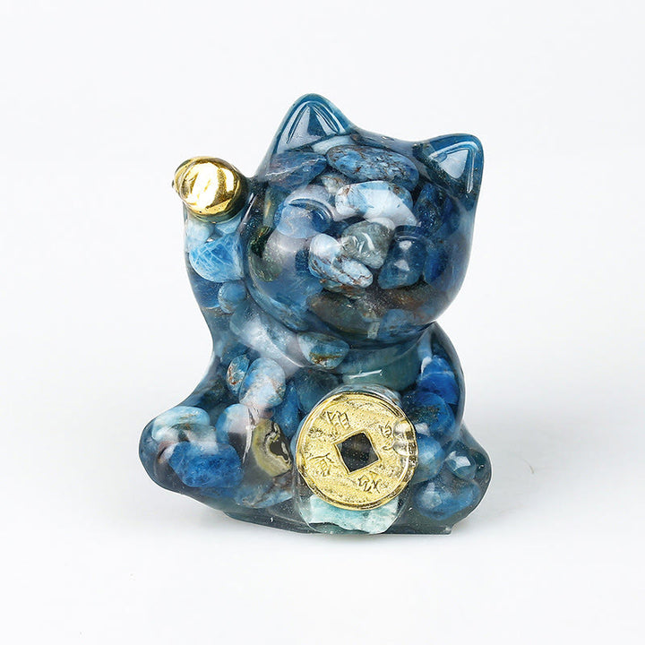 Buddha Stones Pièce de cuivre chat porte-bonheur turquoise labradorite cristal rose améthyste force décoration intérieure - Opale bleue - Environ 5,5 x 6 x 4 cm - image 25