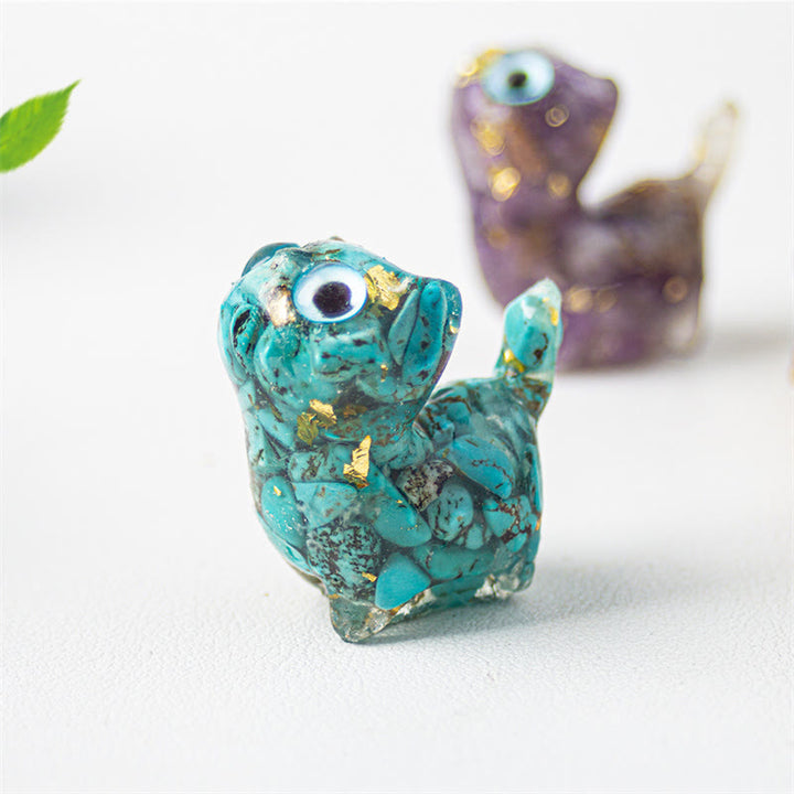 Buddha Stones Décoration de protection pour chat en cristal naturel turquoise, aigue-marine et améthyste - image 2