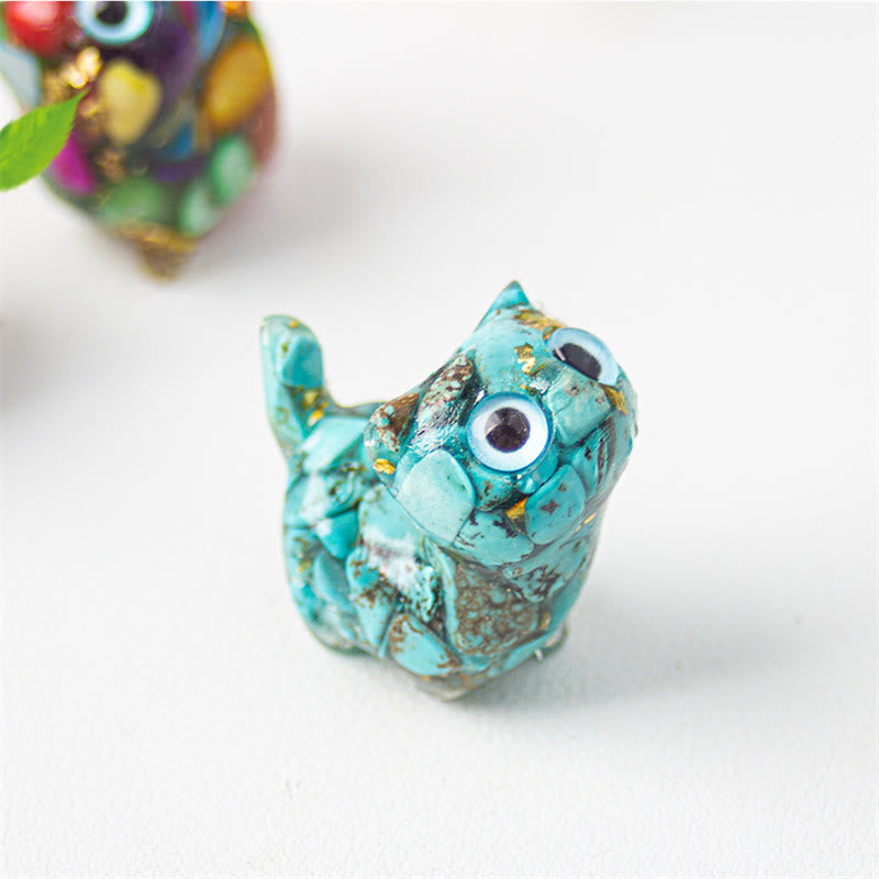 Buddha Stones Décoration de protection pour chat en cristal naturel turquoise, aigue-marine et améthyste - image 3