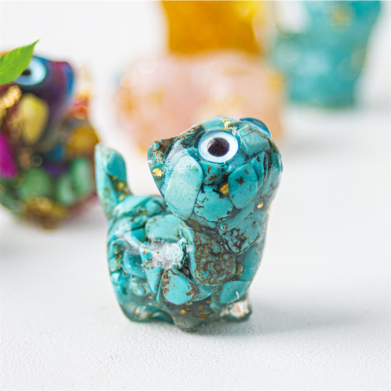 Buddha Stones Décoration de protection pour chat en cristal naturel turquoise, aigue-marine et améthyste - image 4