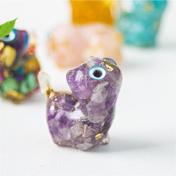 Buddha Stones Décoration de protection pour chat en cristal naturel turquoise, aigue-marine et améthyste - Améthyste - Environ 36*32*22 mm - image 9
