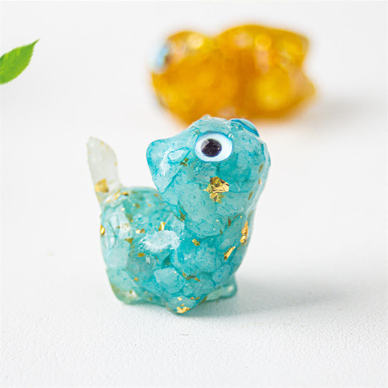 Buddha Stones Décoration de protection pour chat en cristal naturel turquoise, aigue-marine et améthyste - Bleu vert - Environ 36*32*22 mm - image 7