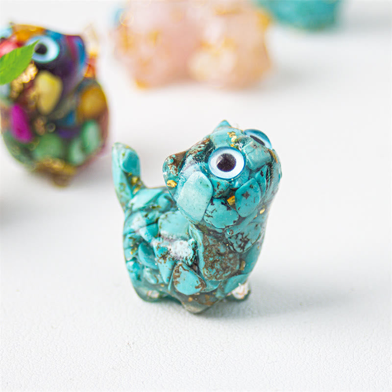 Buddha Stones Décoration de protection pour chat en cristal naturel turquoise, aigue-marine et améthyste - Turquoise - Environ 36*32*22 mm - image 1