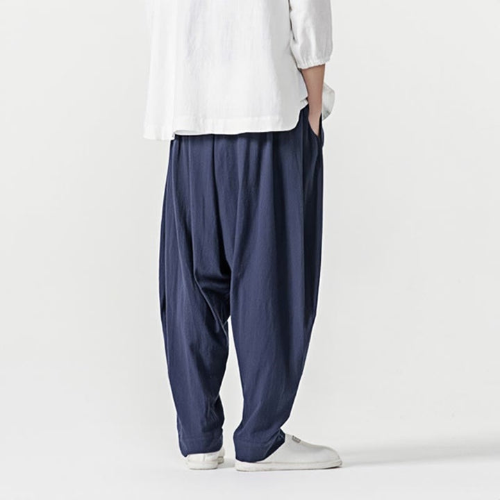 Pantalon sarouel pour homme avec cordon de serrage et poches, couleur unie, motif Buddha Stones Spring - image 3