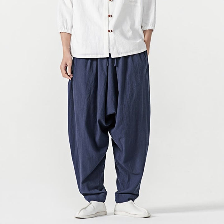 Pantalon sarouel pour homme avec cordon de serrage et poches, couleur unie, motif Buddha Stones Spring - image 1