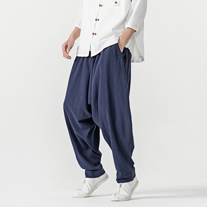 Pantalon sarouel pour homme avec cordon de serrage et poches, couleur unie, motif Buddha Stones Spring - image 5