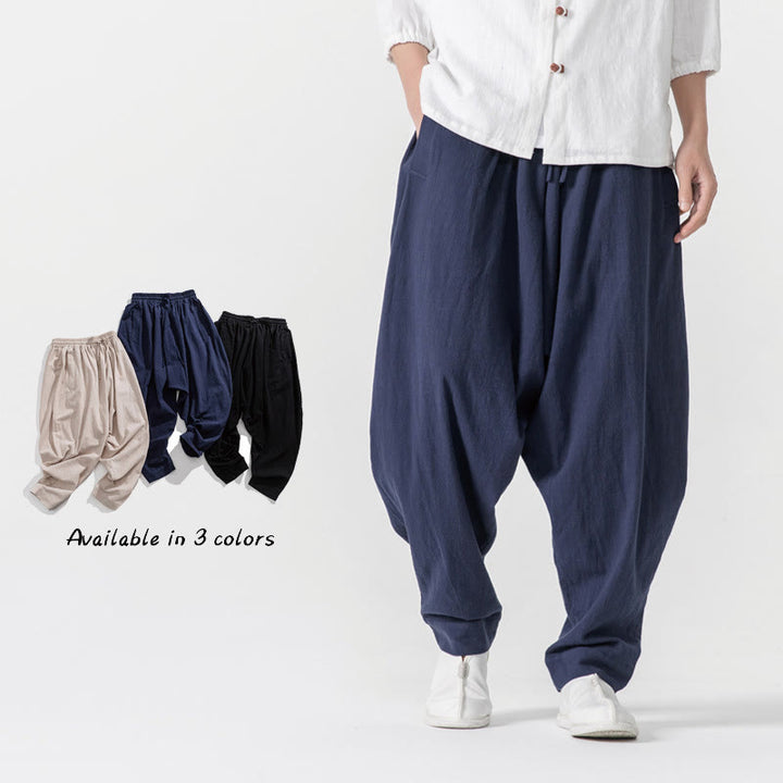 Pantalon sarouel pour homme avec cordon de serrage et poches, couleur unie, motif Buddha Stones Spring - bleu marine - US/UK/AU46，EU56 (5XL) - image 0