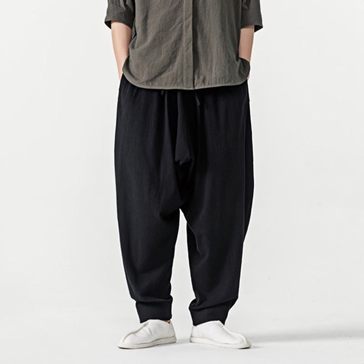 Pantalon sarouel pour homme avec cordon de serrage et poches, couleur unie, motif Buddha Stones Spring - image 9