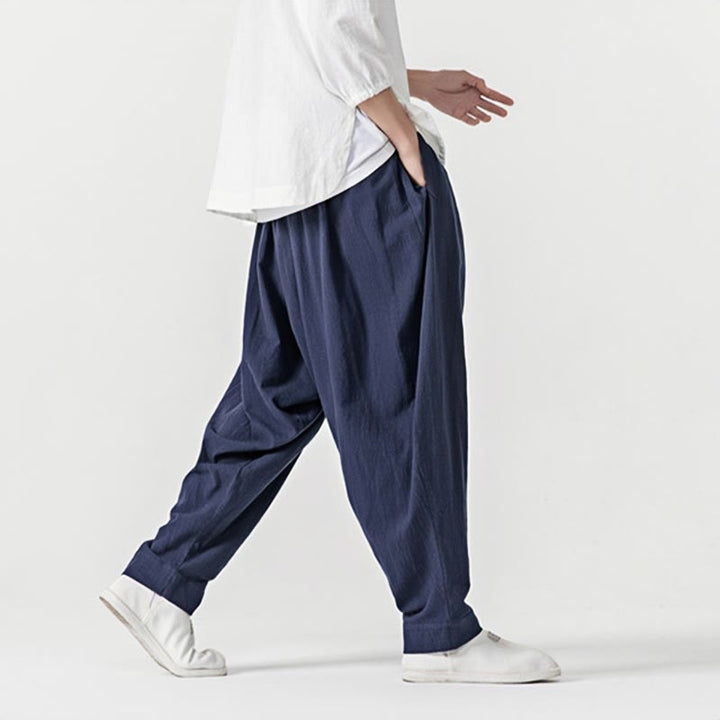 Pantalon sarouel pour homme avec cordon de serrage et poches, couleur unie, motif Buddha Stones Spring - image 4