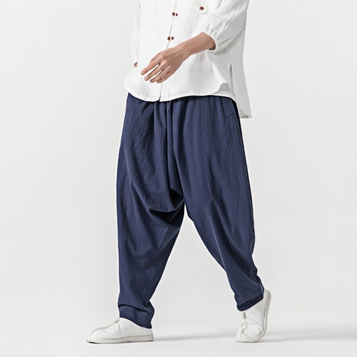 Pantalon sarouel pour homme avec cordon de serrage et poches, couleur unie, motif Buddha Stones Spring - image 2