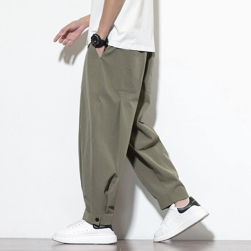 Pantalon harem homme Buddha Stones, couleur unie décontractée, avec cordon de serrage et poches - Vert olive - US/UK/AU46，EU56 (5XL) - image 0
