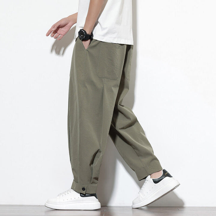 Pantalon harem homme Buddha Stones, couleur unie décontractée, avec cordon de serrage et poches - Vert olive - US/UK/AU46，EU56 (5XL) - image 0