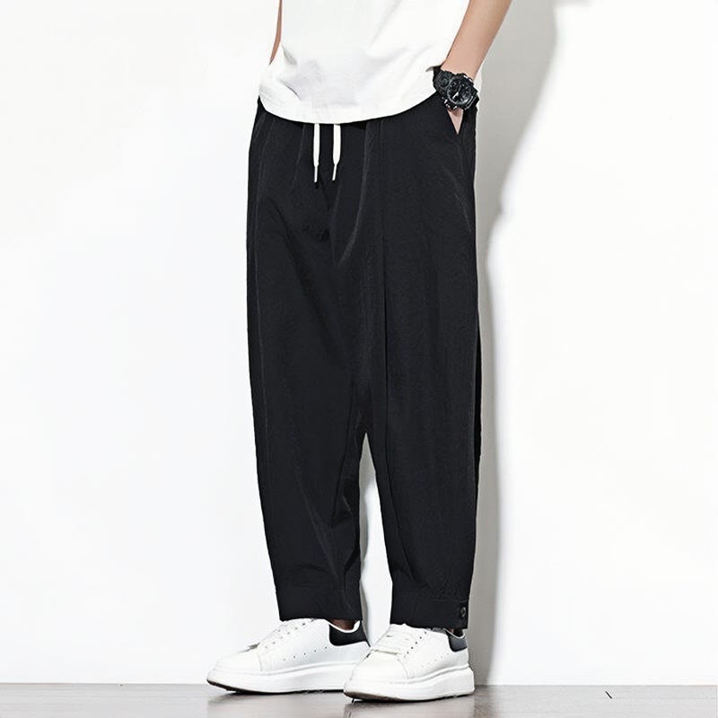 Pantalon sarouel décontracté uni avec cordon de serrage et poches pour homme Motif Buddha Stones