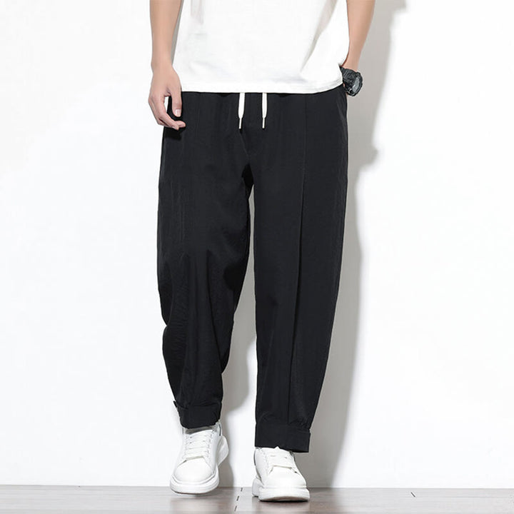 Pantalon harem homme Buddha Stones, couleur unie décontractée, avec cordon de serrage et poches - Noir - US/UK/AU46，EU56 (5XL) - image 9