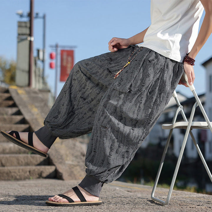 Pantalon large en coton avec cordon de serrage et poches pour homme, motif Buddha Stones, couleur unie - image 6