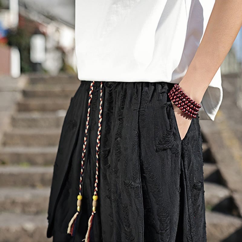 Pantalon large en coton avec cordon de serrage et poches pour homme, motif Buddha Stones, couleur unie - image 18