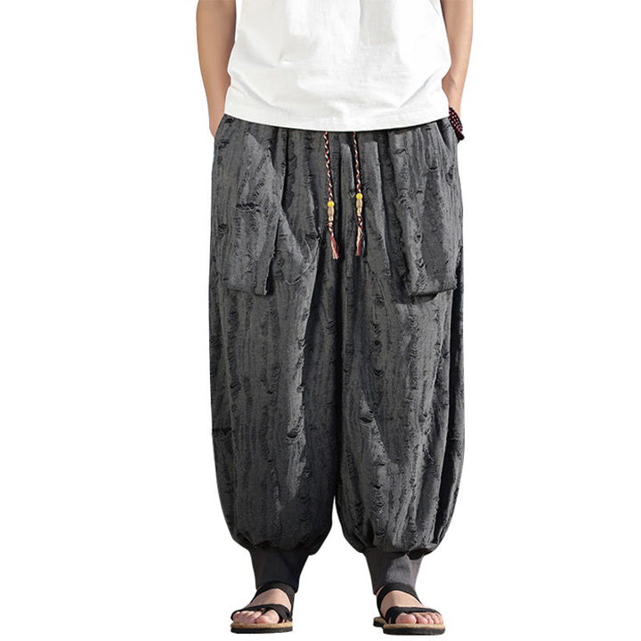Pantalon large en coton avec cordon de serrage et poches pour homme, motif Buddha Stones, couleur unie - image 7