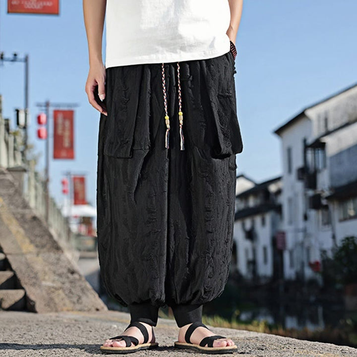 Pantalon large en coton avec cordon de serrage et poches pour homme, motif Buddha Stones, couleur unie - image 10