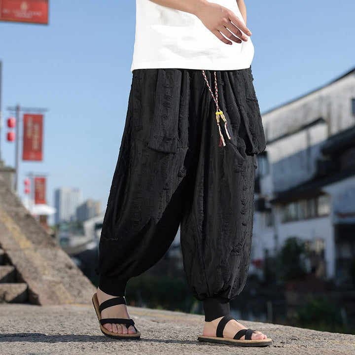 Pantalon large en coton avec cordon de serrage et poches pour homme, motif Buddha Stones, couleur unie - Noir - US/UK/AU46，EU56 (5XL) - image 8