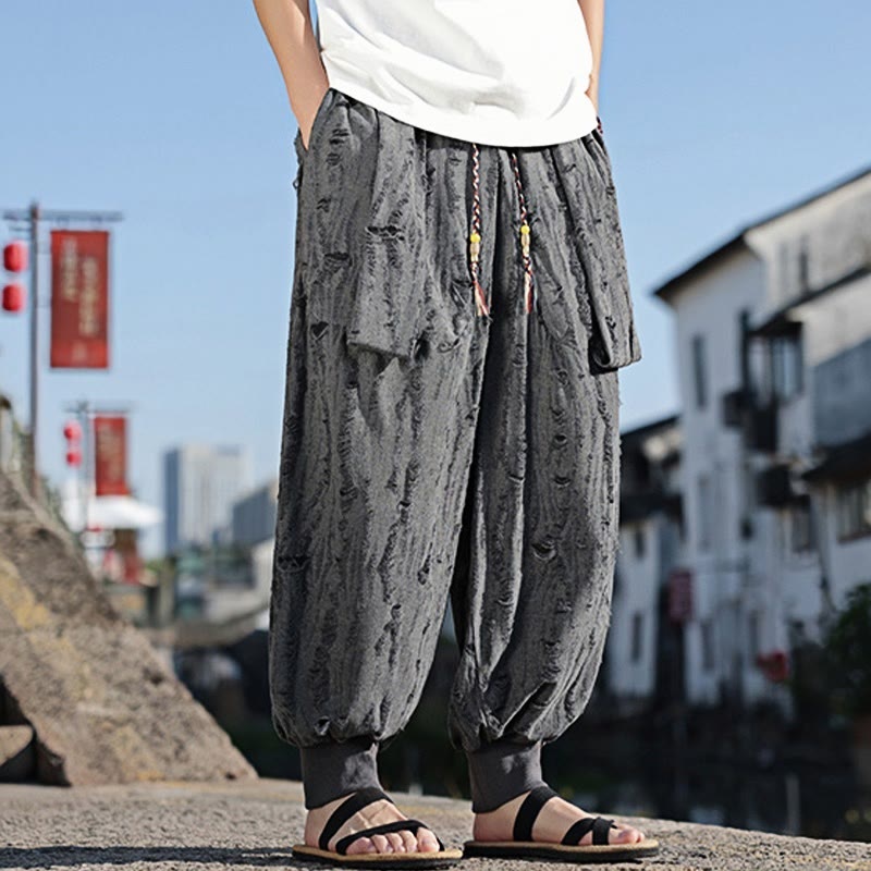Pantalon large en coton avec cordon de serrage et poches pour homme, motif Buddha Stones, couleur unie - image 3