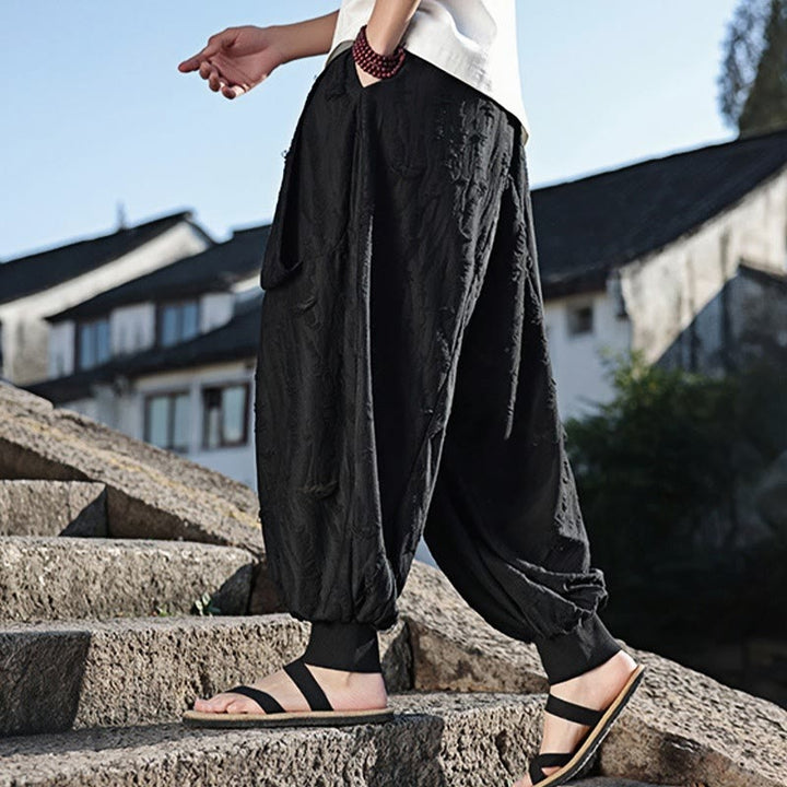 Pantalon large en coton avec cordon de serrage et poches pour homme, motif Buddha Stones, couleur unie - image 12