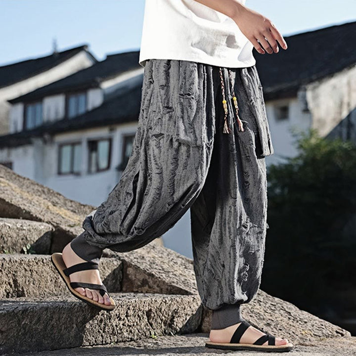 Pantalon large en coton avec cordon de serrage et poches pour homme, motif Buddha Stones, couleur unie - image 5