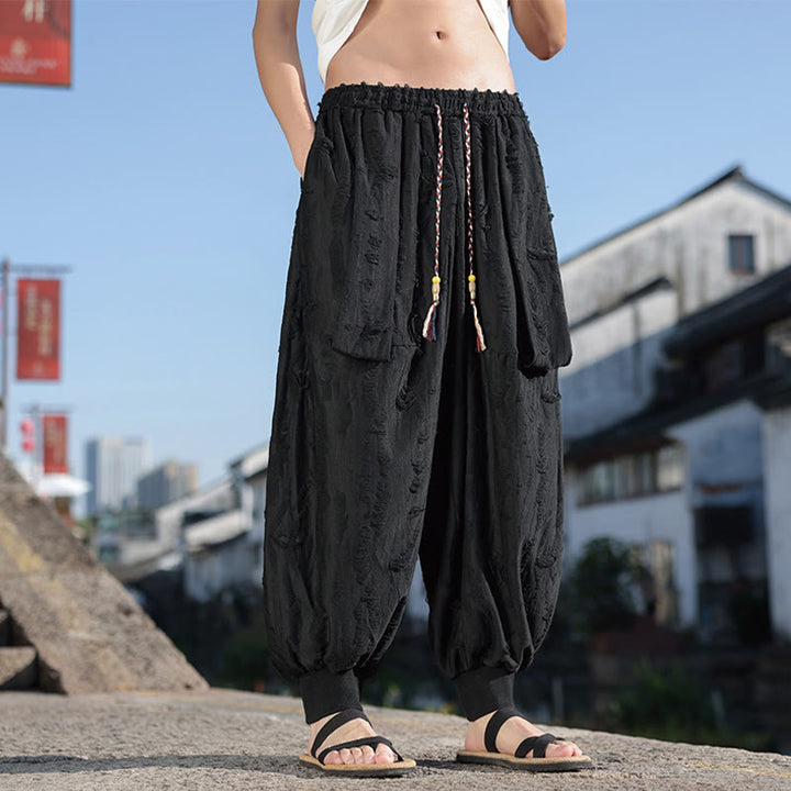 Pantalon large en coton avec cordon de serrage et poches pour homme, motif Buddha Stones, couleur unie - image 15