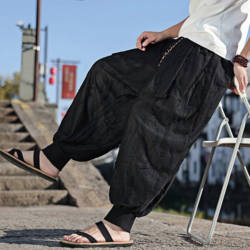 Pantalon large en coton avec cordon de serrage et poches pour homme, motif Buddha Stones, couleur unie - image 16