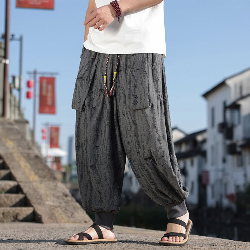 Pantalon large en coton avec cordon de serrage et poches pour homme, motif Buddha Stones, couleur unie - Gris - US/UK/AU46，EU56 (5XL) - image 0