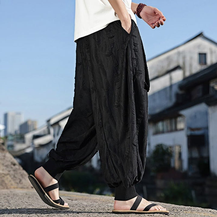 Pantalon large en coton avec cordon de serrage et poches pour homme, motif Buddha Stones, couleur unie - image 14
