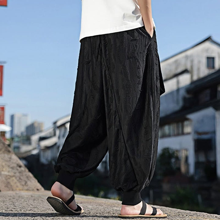 Pantalon large en coton avec cordon de serrage et poches pour homme, motif Buddha Stones, couleur unie - image 17