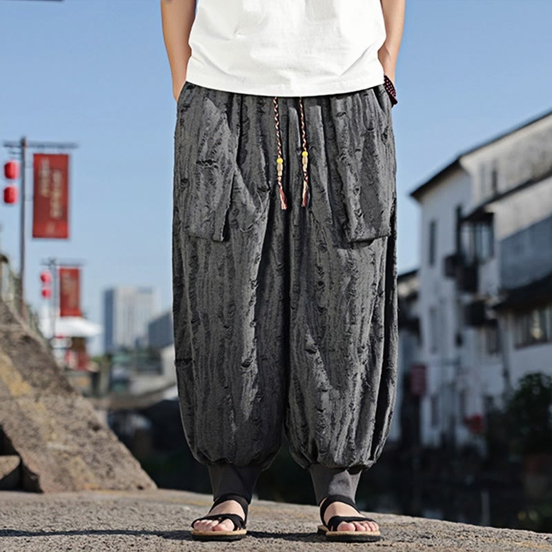 Pantalon large en coton avec cordon de serrage et poches pour homme, motif Buddha Stones, couleur unie - image 2