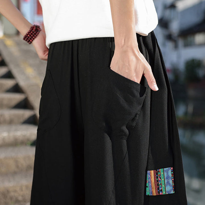 Pantalon large en coton avec cordon de serrage et poches pour homme, motif patchwork simple à motifs de Buddha Stones