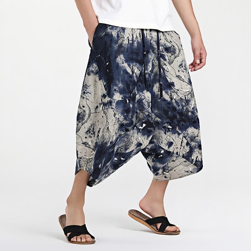 Sarouel en coton pour homme avec cordon de serrage et poches, motif ethnique Buddha Stones , longueur 7-8 - image 11