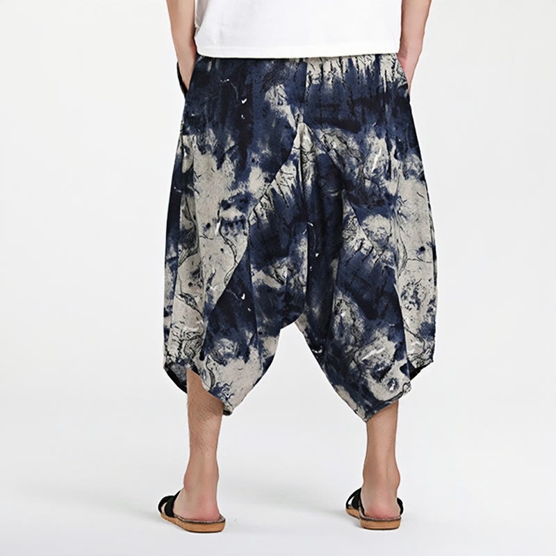 Sarouel en coton pour homme avec cordon de serrage et poches, motif ethnique Buddha Stones , longueur 7-8