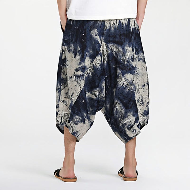 Sarouel en coton pour homme avec cordon de serrage et poches, motif ethnique Buddha Stones , longueur 7-8