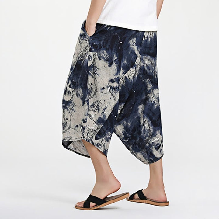 Sarouel en coton pour homme avec cordon de serrage et poches, motif ethnique Buddha Stones , longueur 7-8 - image 12