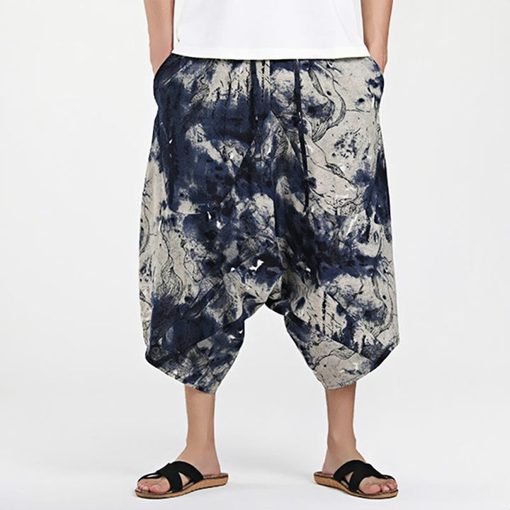 Sarouel en coton pour homme avec cordon de serrage et poches, motif ethnique Buddha Stones , longueur 7-8