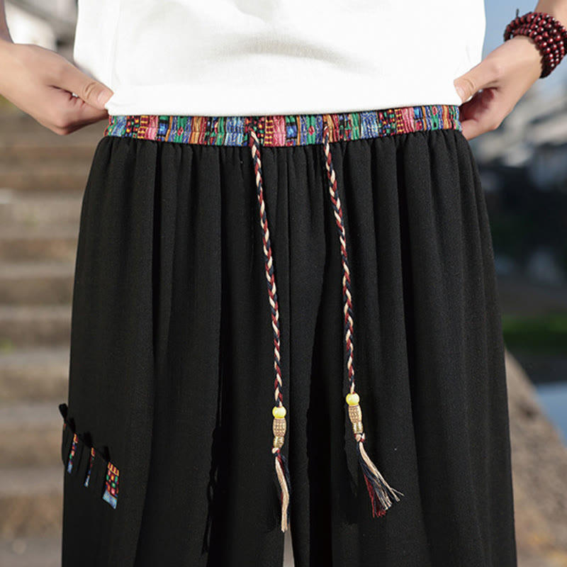 Pantalon large en coton avec cordon de serrage et poches pour homme, motif patchwork bohème et Buddha Stones - image 10