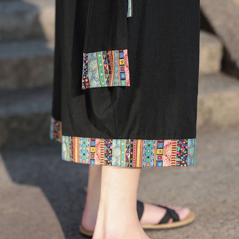 Pantalon d'été ethnique Buddha Stones, coupe courte, en coton, jambes larges, avec poches, longueur 7-8