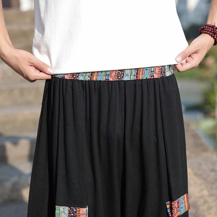 Pantalon d'été ethnique Buddha Stones, coupe courte, en coton, jambes larges, avec poches, longueur 7-8