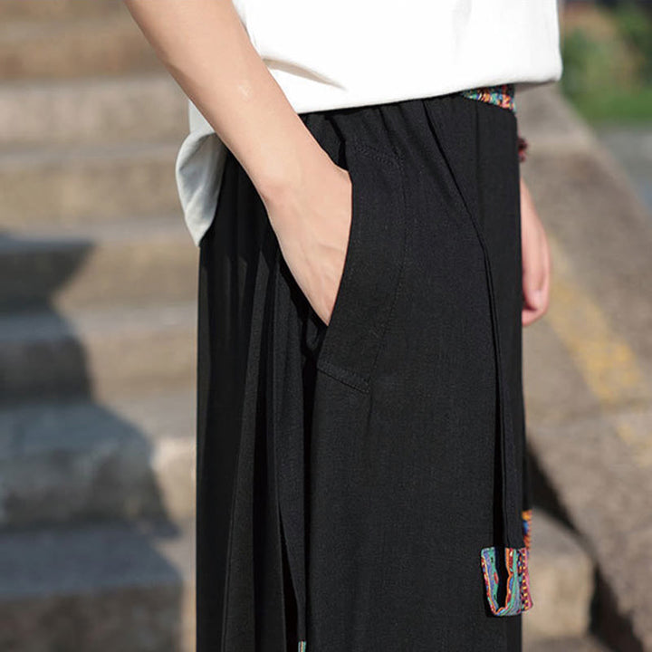 Pantalon d'été ethnique Buddha Stones, coupe courte, en coton, jambes larges, avec poches, longueur 7-8