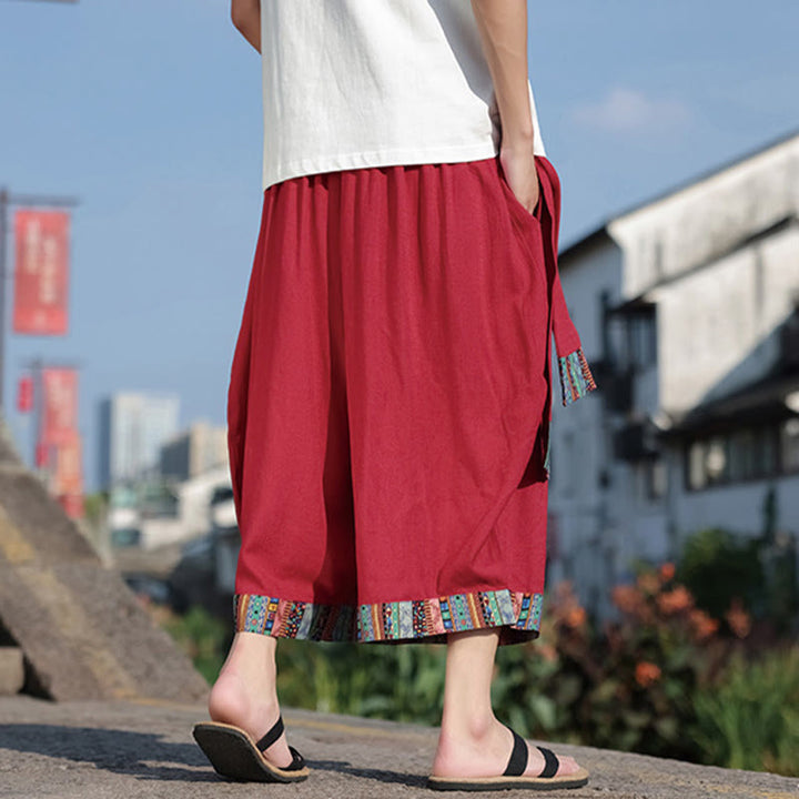 Pantalon d'été ethnique Buddha Stones, coupe courte, en coton, jambes larges, avec poches, longueur 7-8