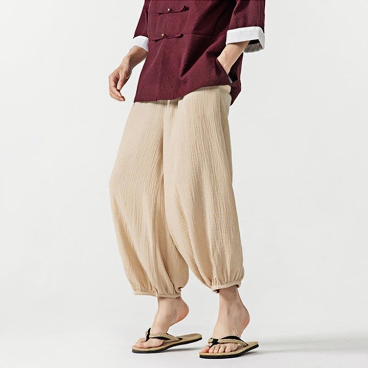 Pantalon pour homme en coton doux et uni avec cordon de serrage et poches Motif Buddha Stones - image 1