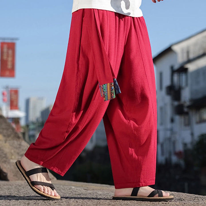 Pantalon large en coton doux avec cordon de serrage et poches pour homme, motif patchwork simple et Buddha Stones