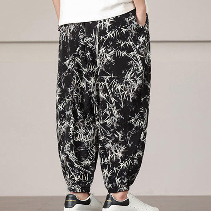 Sarouel pour homme avec cordon de serrage et poches, motif feuilles de bambou et Buddha Stones - image 13