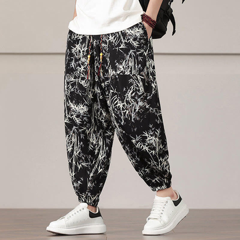 Sarouel pour homme avec cordon de serrage et poches, motif feuilles de bambou et Buddha Stones - image 15